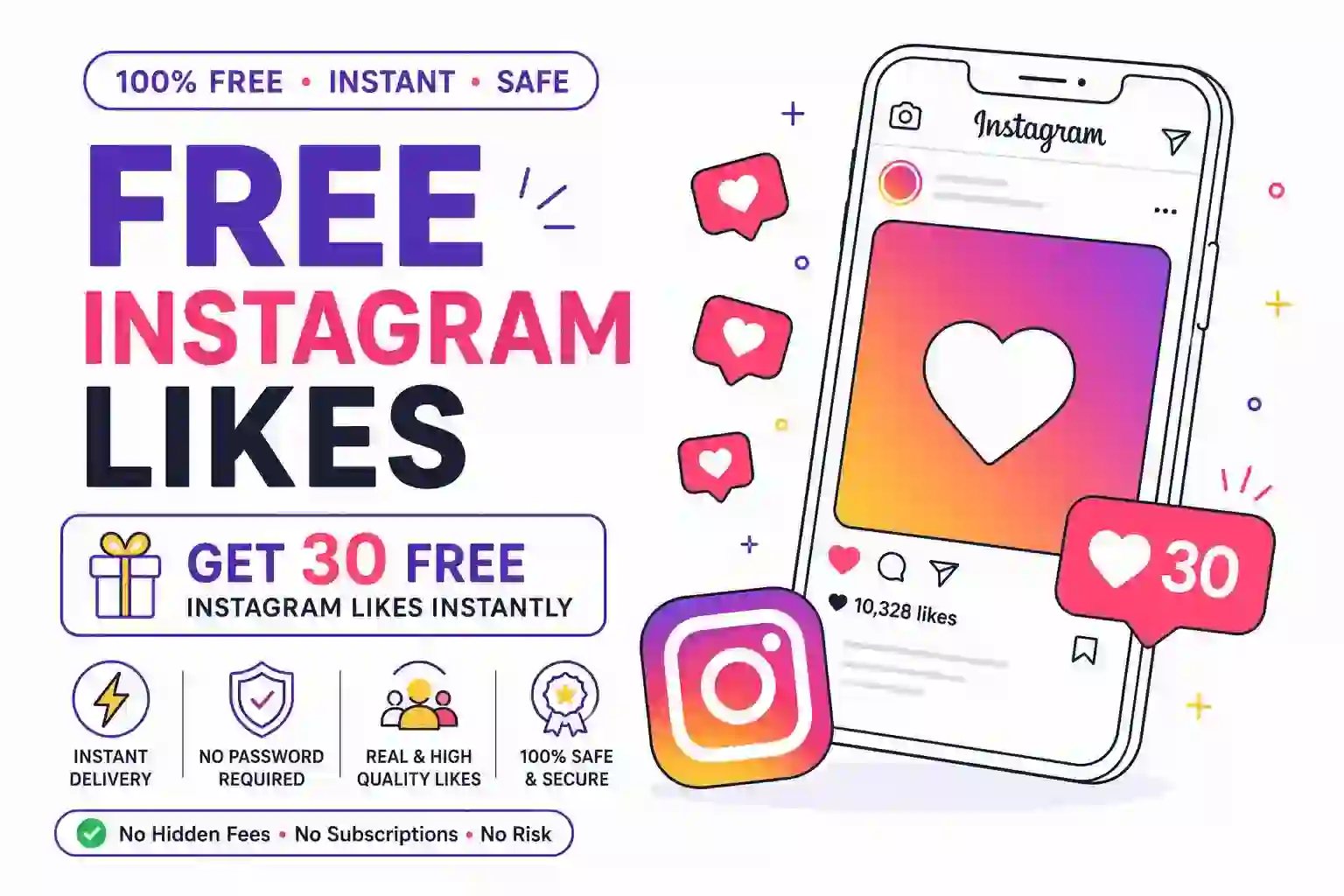 How to get 30 free Instagram likes instantly without password or credit card - Subwish promo code LIKE30
